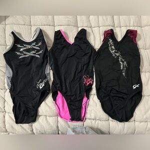 GK Kids One Piece gymnastic leos in Black and Pink, child medium (set of 3)